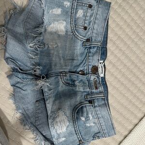 One Teaspoon Light Blue Frayed Denim Shorts